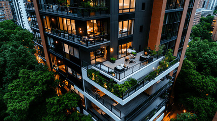 Modern apartment building surrounded by trees