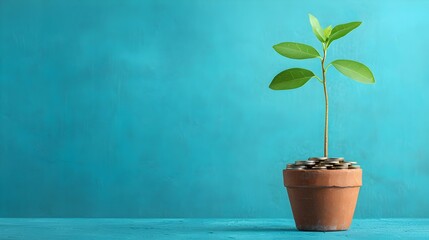 Tree Growing From Coins Arranged in a Pot Concept of Financial Sustainability and Profitable Business Growth