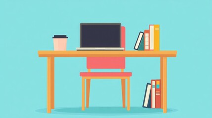 Cozy Workspace with Laptop and Books on Table