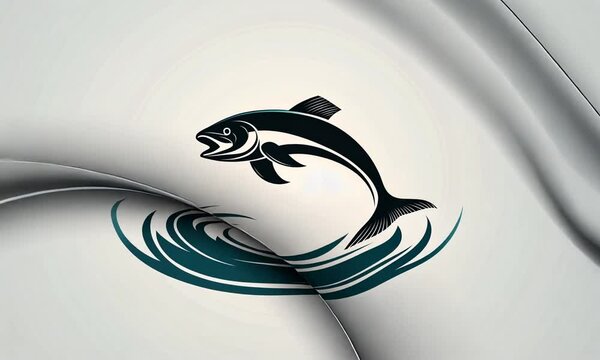 Silhouette of a fish leaping from the water, creating a swirl of waves.