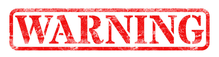 WARNING Red Rubber Stamp Isolated on Transparent Background with Distressed Texture Effect