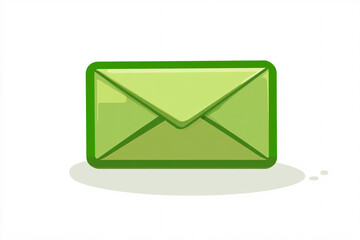 Glossy green envelope icon with shadow on a white background