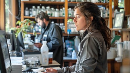 Laboratory research - scientist analyzing data in modern laboratory setting