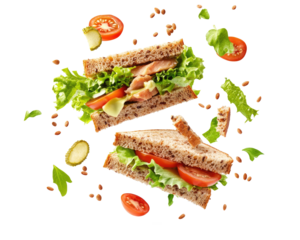 Tuna sandwich with fresh lettuce tomato slices on transparent background