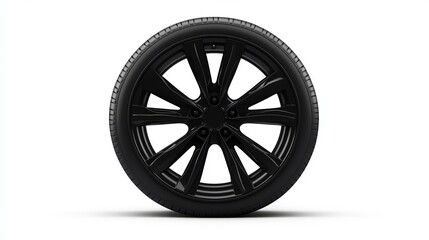 Obraz premium Black radial automobile or automotive tire isolated on a white background. Equipped with a modern asymmetric tread pattern, this type of tire is used on all types of passenger vehicles. 