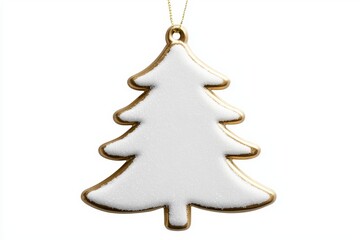 A snow-covered Christmas tree ornament shaped like a bell, with fine details, isolated on white