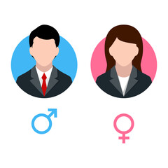 Male and Female Icon in Flat Style with Simple Line Art, Inside a Circle, Editable Vector EPS for Logo, Emblem, Badge, and Graphic Design, Isolated on White Background
