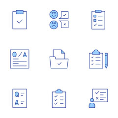 Survey icons set. Line Duotone style, editable stroke. checklist, question, result, clipboard, survey