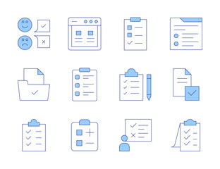 Survey icons. Line Duotone style, editable stroke. checklist, clipboard, feedback, result, survey, online survey