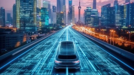 Obraz premium The future autonomous driving technology full of technology.