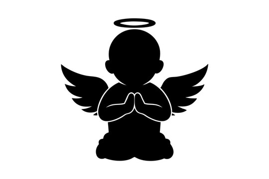recommend clip art: Baby angel praying | isolated vector silhouette illustration on white background