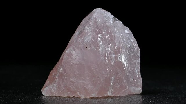 Rose quartz (quartz tinted by traces of titanium) crystal rotating slowly against a black background [Madagascar]