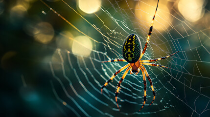 A golden orb-weaver spider waiting in the center of its web.