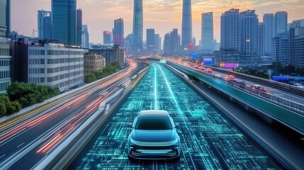 Fototapeta premium The future autonomous driving technology full of technology.