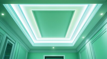 Obraz premium Modern Green Ceiling with LED Lights