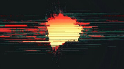 Glitched Sunset Horizon Surreal Digital Art Landscape