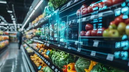 Naklejka premium Grocery Store with Soaring Digital Price Tags During Economic Crisis