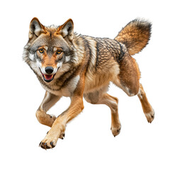 Obraz premium Captivating Closeup of a Red Wolf Running with Fierce Precision, Isolated on Transparent Background, Showcasing Its Natural Hunter Instincts 
