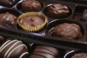Box of Assorted Chocolate Candies For Gift Close up