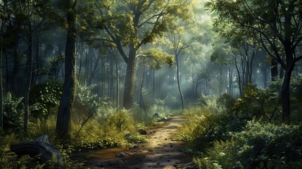 Obraz premium An isolated forest with a path.