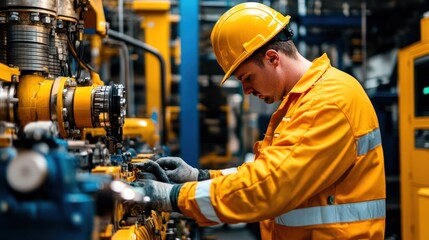 A hydraulic engineer inspecting the installation of complex machinery, ensuring correct setup and adherence to safety standards