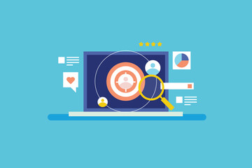 Targeting right audience with digital ad campaign, Customer targeting through Social media advertising campaign. Customer targeting concept. Vector illustration background.