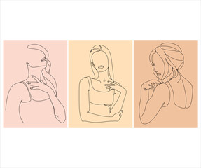 Beautiful linear portraits of girls for use as a flyer template or for use in web design.