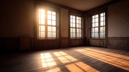 Obraz premium Sunlight Streaming Through Windows in an Empty Room