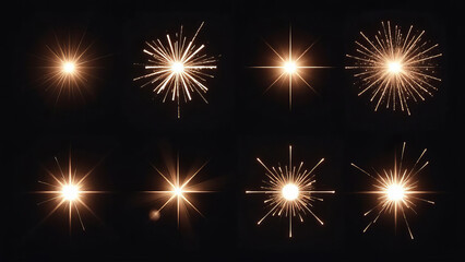 Light effect set. Glow transparent light effect set, lens flare, explosion, glitter, dust, line, sun flash, spark and stars, spotlight, curve twirl. Sunlight, abstract special effect.