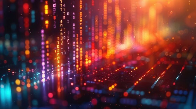Business Analytics, vibrant colors, graphs and charts, close-up, informative
