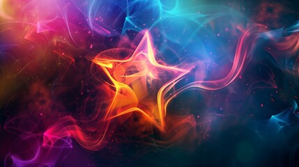 Fototapeta premium An isolated glowing star against a dark background with colorful, abstract swirls.