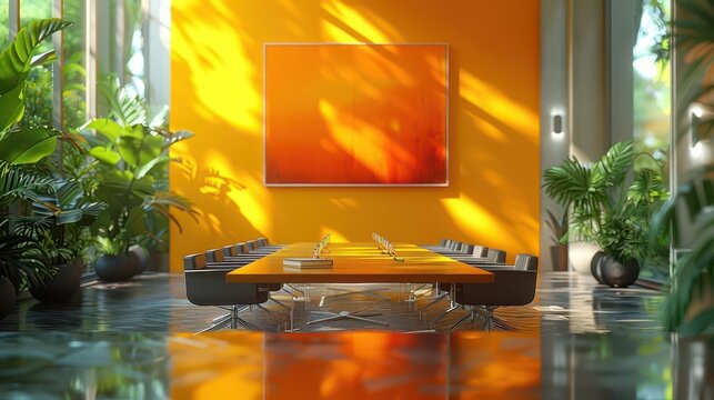 Business Meeting Room, vibrant colors, professional setting, dynamic scenes, inviting