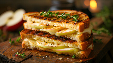 A gourmet grilled cheese with brie and apple slices