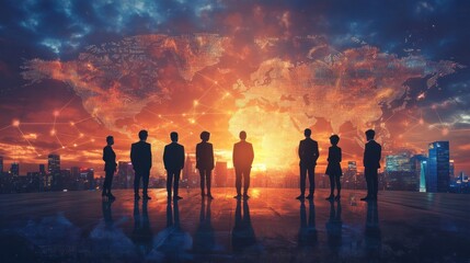 Fototapeta premium A team of international business professionals developing a global corporate strategy that incorporates innovation, market entry, and expansion