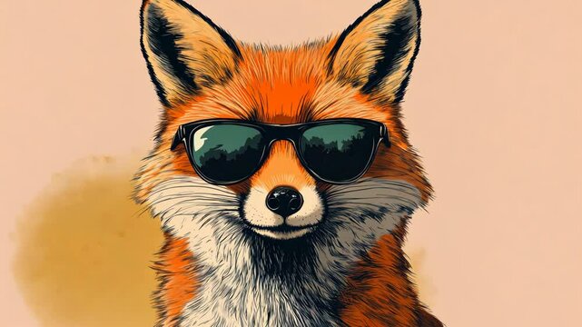 A cool fox wearing sunglasses looks directly at the camera