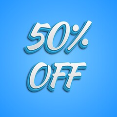 50% off tag 3d text effect.