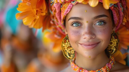 Cultural Festival, vibrant colors, traditional attire, dynamic scenes, inviting