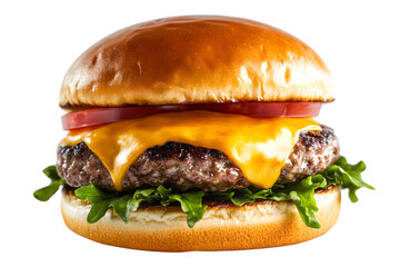 Juicy cheeseburger with melted cheddar isolated on white background