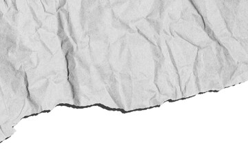 Torn piece of light-colored paper covering half of the frame on an empty background. Abstract design, texture element.
