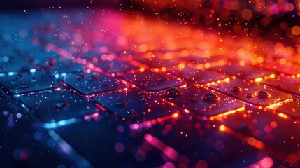 Digital Transformation, vibrant colors, tech devices, close-up, modern