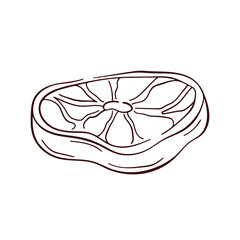 Red meat cut in line art style. Hand drawn design for butcher shop, menu, farm market. Isolated on a white background.