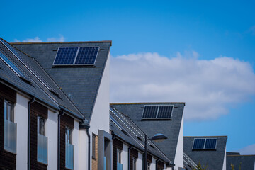 Solar energy panel on new built house roof in england uk