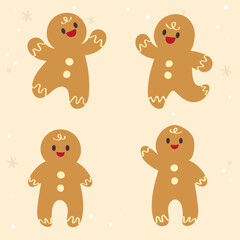 Hand-Drawn Christmas Holiday, New year illustration.gingerbread cookie character.