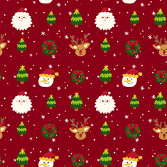 HandDrawn Christmas Holiday pattern seamless. Santa snowman illustration