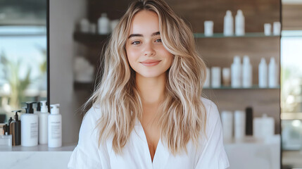 Woman in spa with beautiful hair and smile