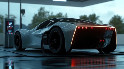 Naklejka premium Futuristic Electric Sports Car Charging