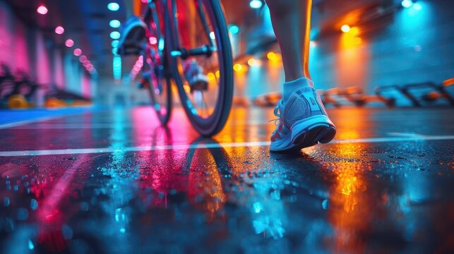 Fitness Challenge, dynamic action, vibrant colors, gym setting, energetic