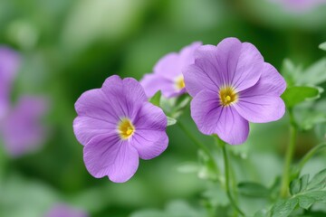 Delicate purple flowers bloom vibrantly in a lush green garden during springtime