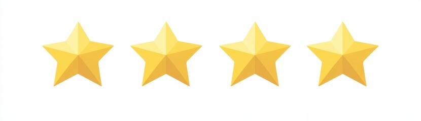 Obraz premium Four yellow stars are shown in a row. The stars are all the same size and are evenly spaced apart. Concept of achievement or success