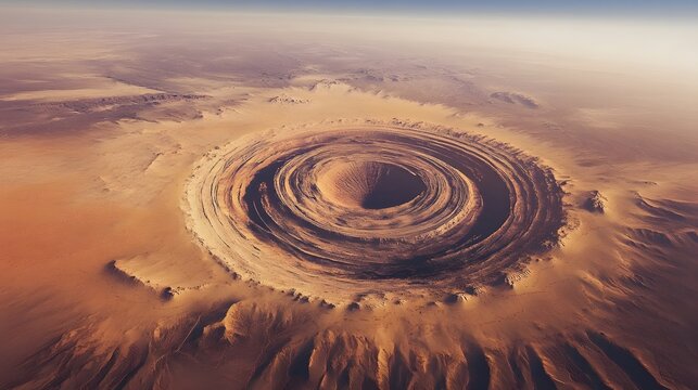 Richat Structure aerial view in desert landscape.